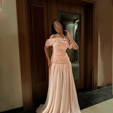 Beading Evening Dress Chiffon A Line Evening Gown Pleated Long Party Dresses