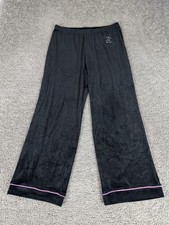 Juicy Couture Pajama Pants Womens Large Black Velour Rhinestone Lounge Sleepwear