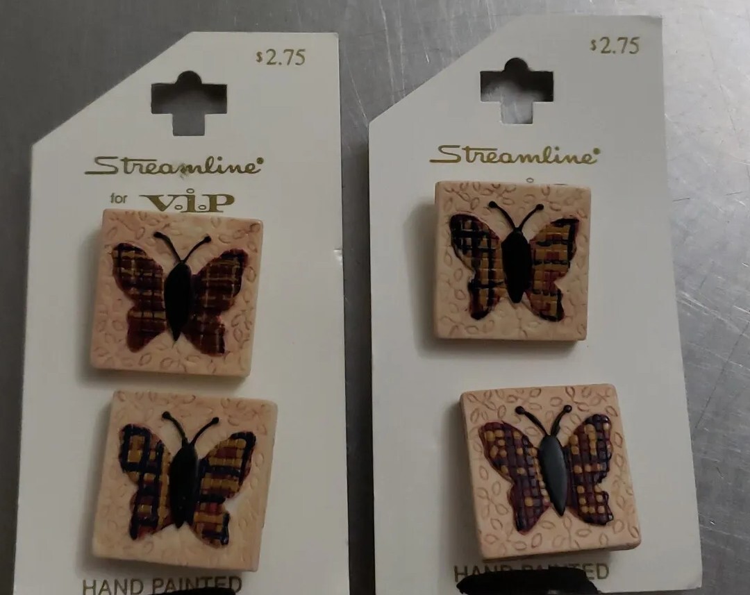 Vintage NOS Streamline for VIP Hand Painted Butterfly Buttons on Card | eBay