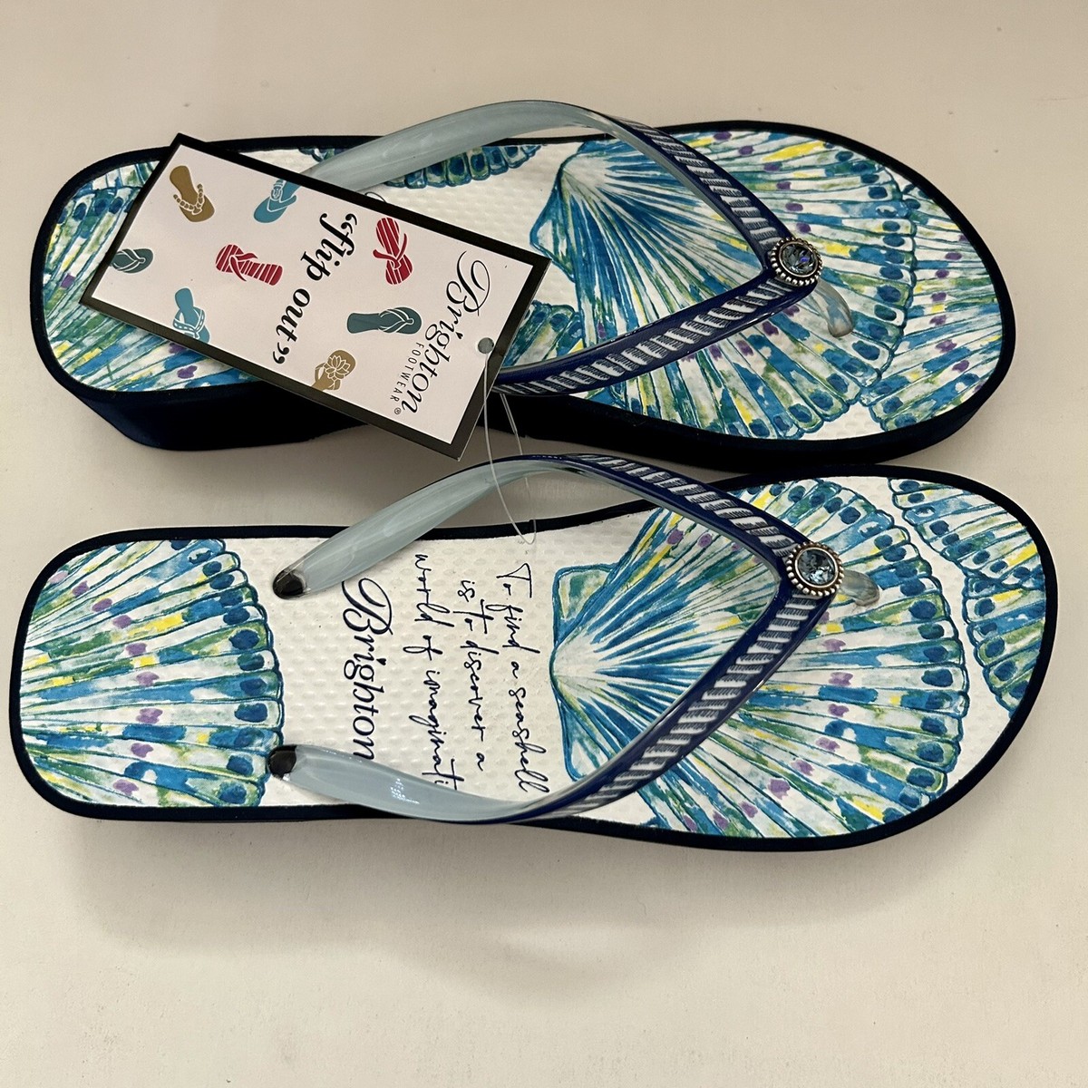 Brighton Flip Flops Blue Multi Surf Beach Summer Women’s Size 10 New