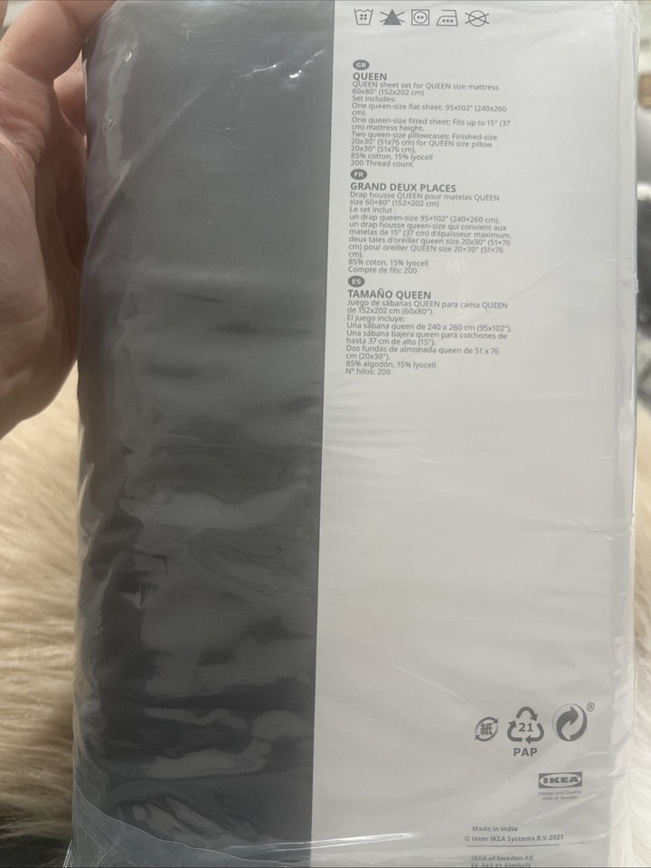 IKEA ULLVIDE Fitted Sheet, Gray, Queen Cotton eBay