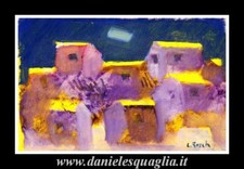 PAESAGGIO CON CASE BORGO ROSATI LUIGI DIPINTO ORIGINALE OLIO  SU CARTA 17X12