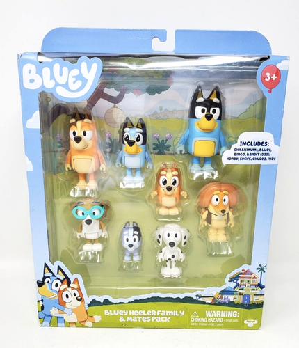 Bluey Heeler Family Mates 8 Figure Dog Pack Chloe Honey Socks Indy Chilli NEW