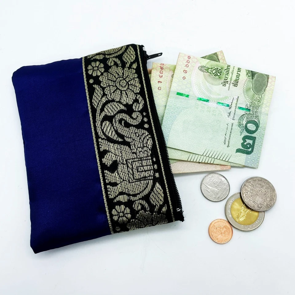 100Pcs Thai Elephant Bag Silk Purse Wallet Coin Card Zipper Souvenir Embroidered - Image 3 of 4