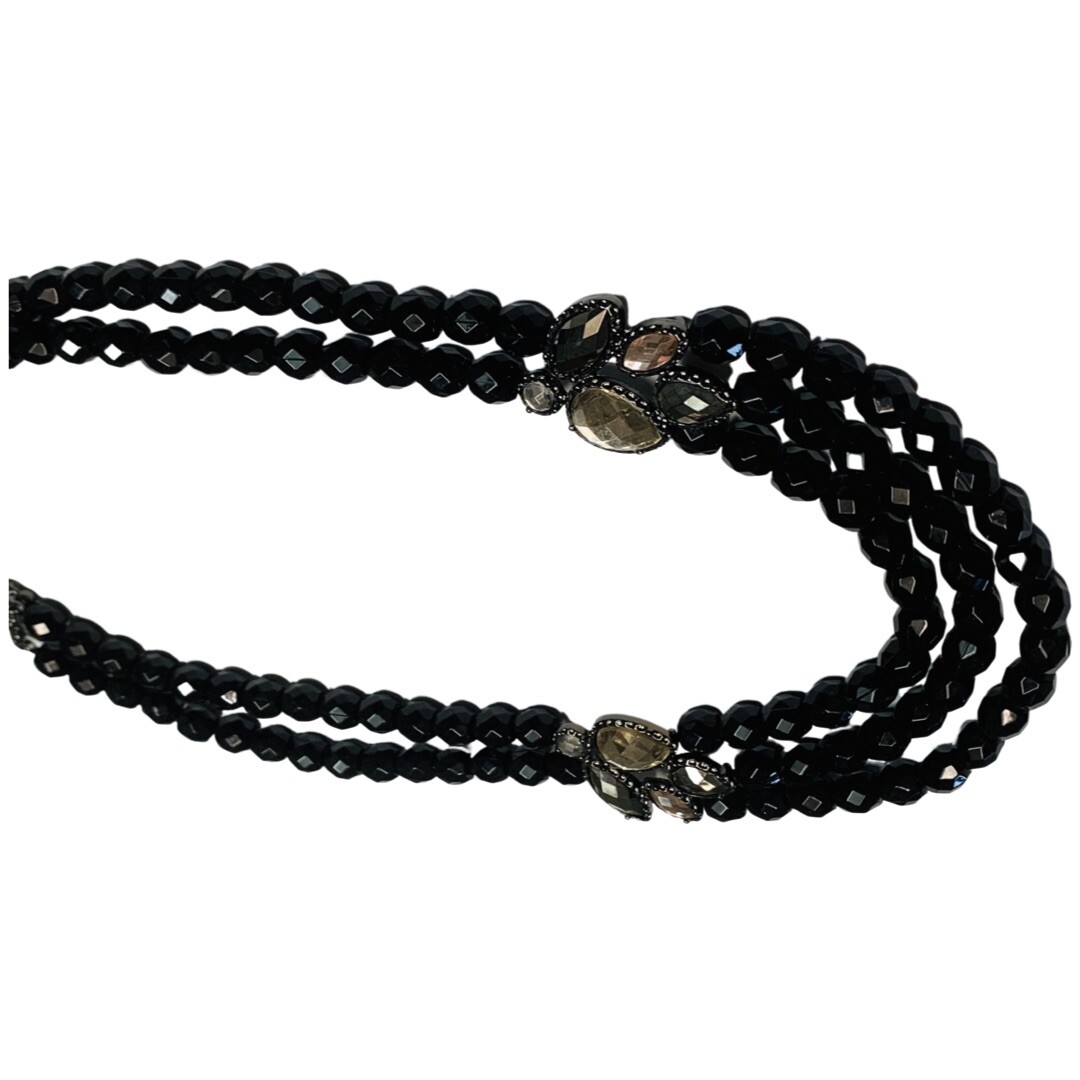Black Rhinestone Layered Beaded Statement Necklac… - image 5