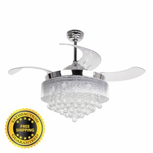 4 Hojas De Ventilador De Techo Luz Moderno Metal Cromo Cristal