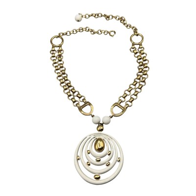 Eisenberg Necklace Vintage White Enamel Gold Tone Statement