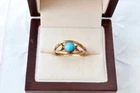 Vintage Solitaire Ring 14K Yellow Gold Plated Round Cut Natural Blue Turquoise