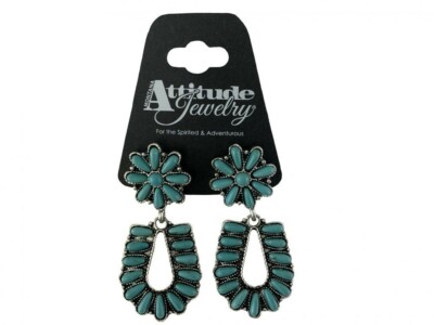 Montana Silversmiths Attitude TURQUOISE HORSESHOE EARRINGS w/ Turquoise  sunburst