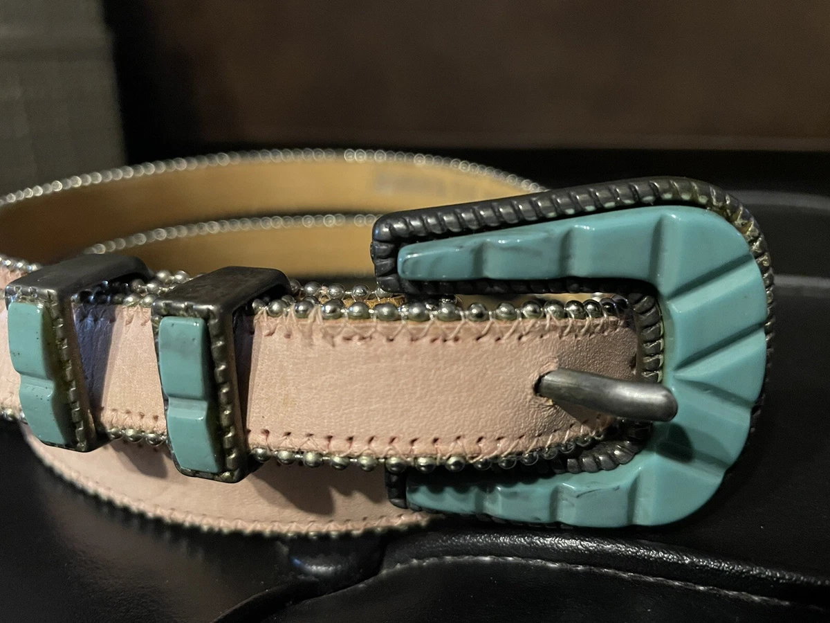 Jenny and the Boys Pink Leather Belt With Turquoise Color Buckle