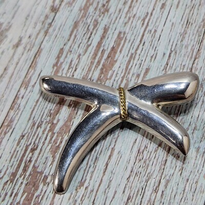 Silver Ribbon Cross Pin Brooch Monet Cross Ribbon Shiny Silver Tone Brooch Pin Bar Brooch  main image 2