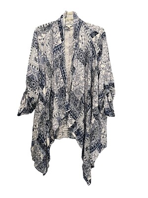 White Blue Bandanna Print Kimono Cardigan Lightweight Western Boho Size 18/20