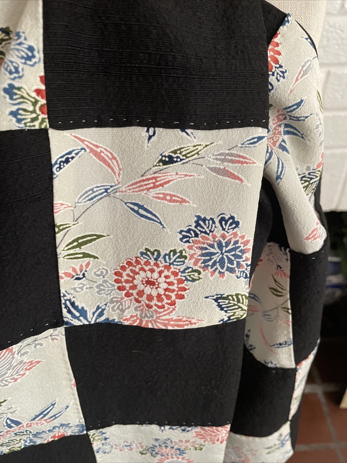 Reversible Patchwork  Silk Black/White Scarf SHAW… - image 2