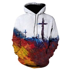Men Hoodies Pullover Hooded Sweatshirt Christian Cross Abstract White Activewear