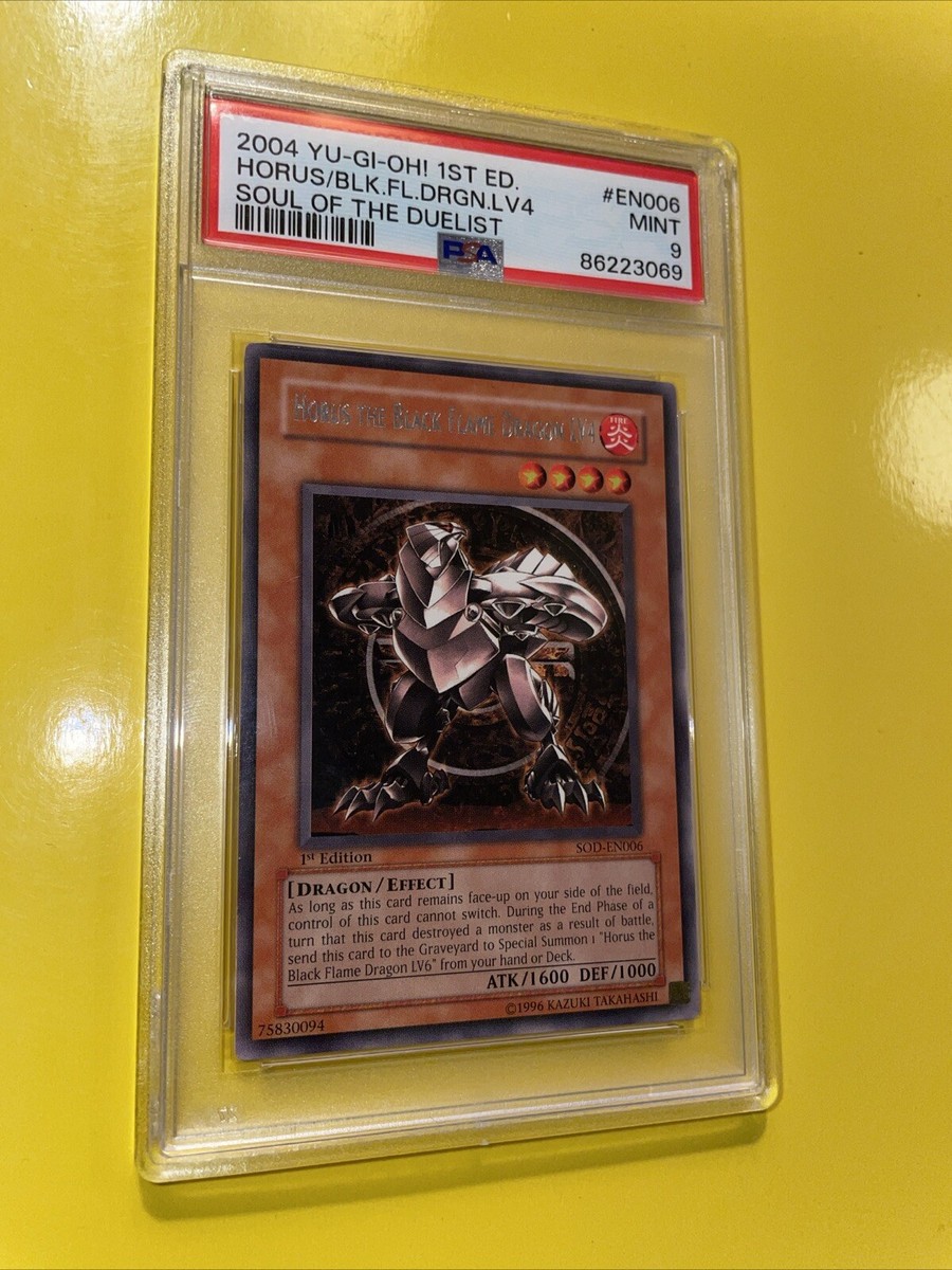 YuGiOh HORUS THE BLACK FLAME DRAGON LV4 #SOD-EN006🔥PSA 9 MINT