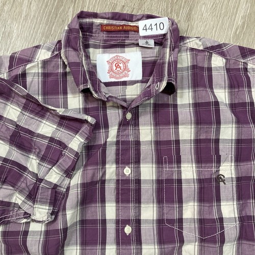 Christian Audigier Shirt XL Checkered Plaid Work-wear Button Up Collared Tee - Picture 3 of 10