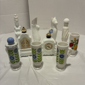 10PC Vintage Milk Glass Avon Perfume Decanters lot2