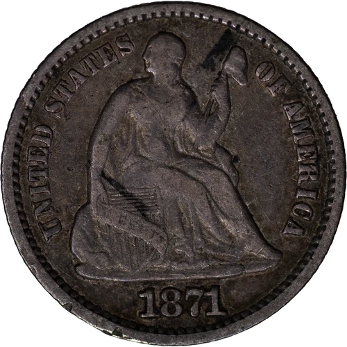 1871 5c Seated Liberty Silver Half Dime ~ Fine Details