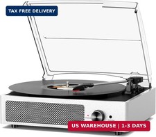 3-Speed Pale Silver Vinyl Turntable with Wireless Bluetooth Stereo Speakers