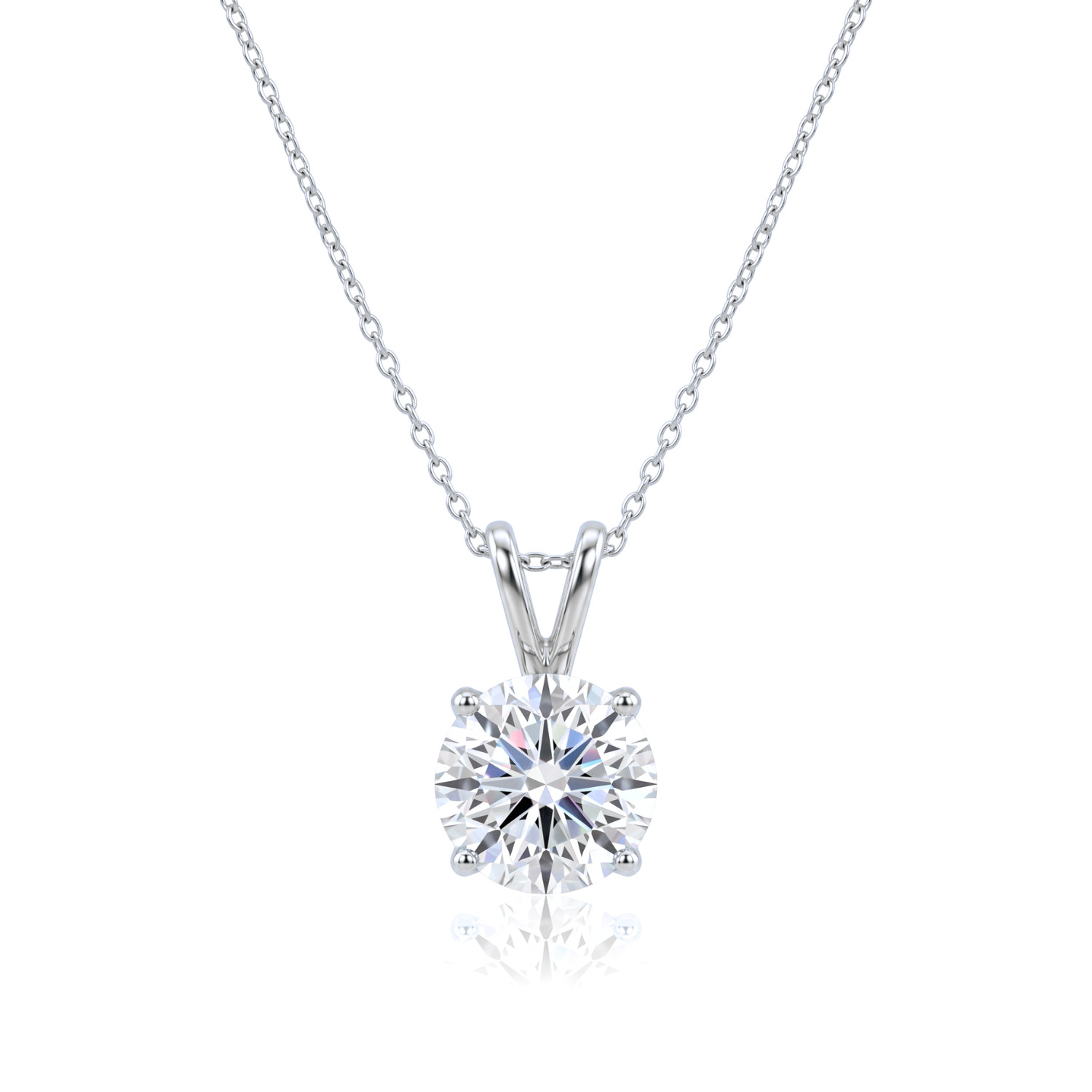 14K White Gold F VS Solitaire Round Diamond Pendant Necklace .50ct-1ct Lab Grown