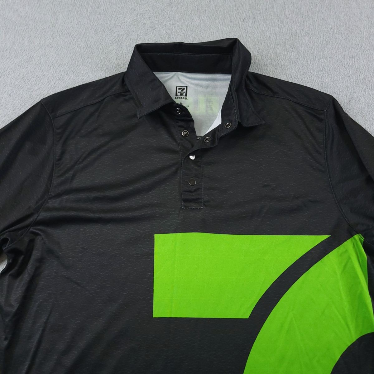 トップス ACTIVE CITY S/S SNAP POLO SHIRT 7 Eleven Polo Shirt Mens Medium Black Green Uniform Polyester Snap