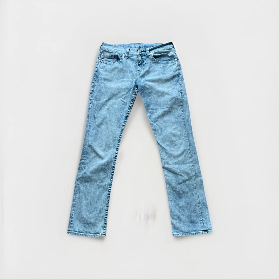 True Religion GENO Relaxed Slim Jeans Herren 32 Hellblau Acid-Waschung Denim - Bild 1 von 4