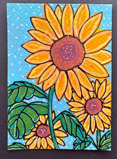 ACEO Art Card Original Sunflowers Mini painting by Yary Corbin