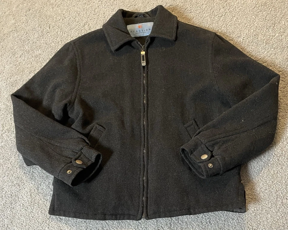 Chaqueta Bomber Kenneth Cole Reaction Años 80 De Colección Para Hombres Talla L Mezcla de Lana Negra Cremallera Completa Foto 4 de 4