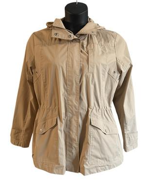 Easy Spirit Women's Beige Lightweight Drawstring Waist Hooded Jacket Size Large