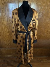 Vintage 1950 s 60 s Satin Smoking Robe Black Gold Loungewear Mens Hugh Hefner