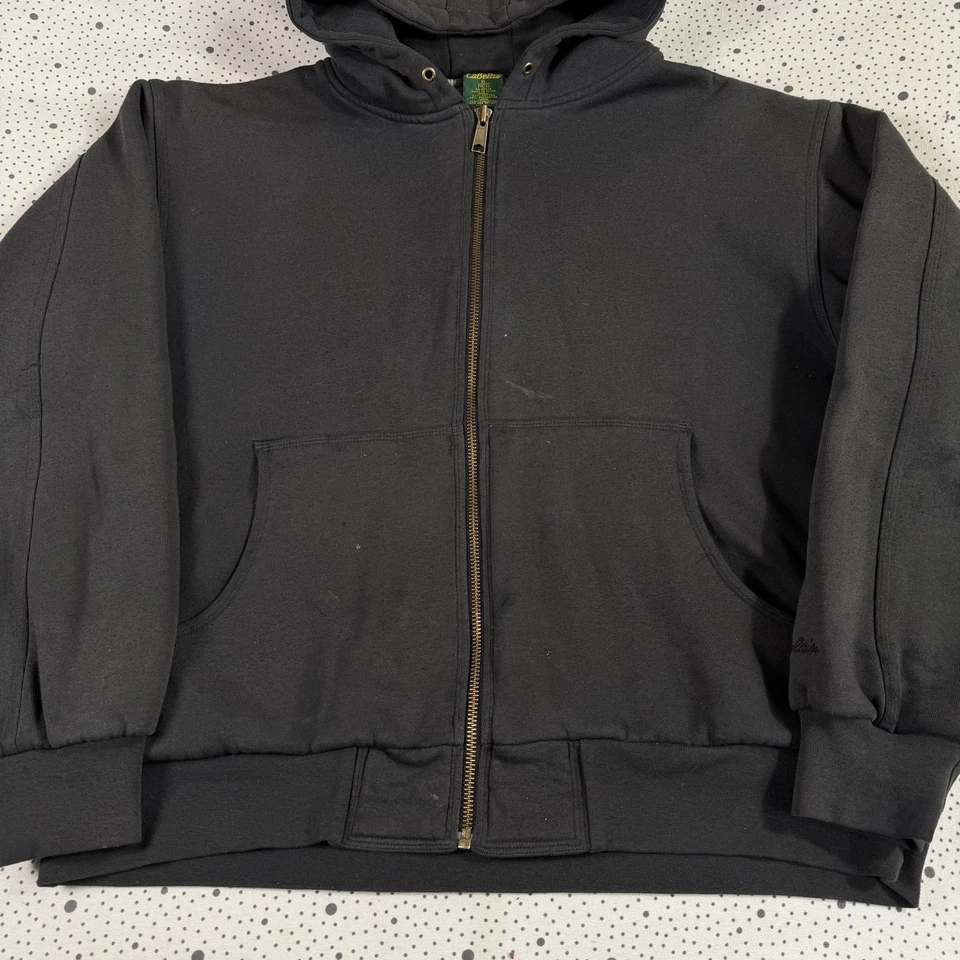 Vintage Cabelas Hoodie Men's XL Black Full Zip Thermal Lined Heavyweight Grunge - Image 2 of 4