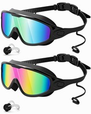 Rantizon Swim Goggles 2 Pack, Wide View Anti Fog UV Swimming Goggles for Audl...