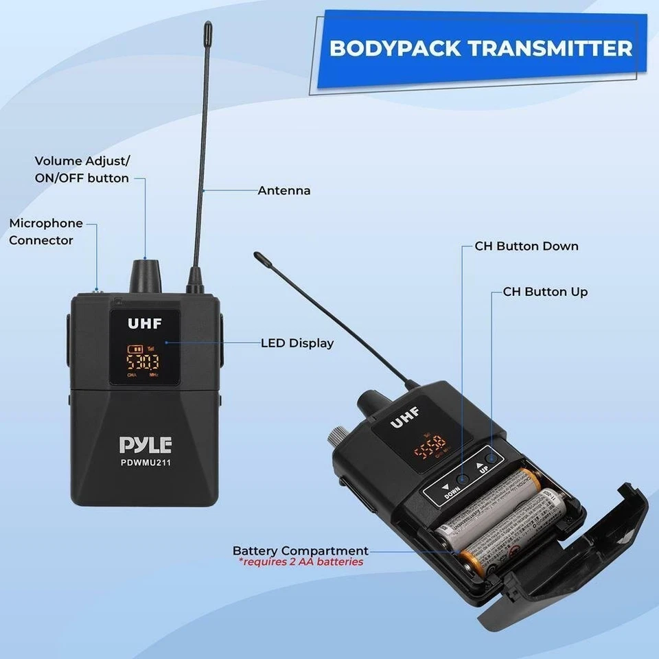 Pyle Dual Wireless Headset Mic Kit, Lavalier PDWMU211 - Image 3 of 4
