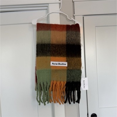 Acne Studios Women's Multicolor Plaid Mohair Knit Scarf 