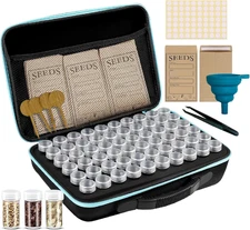 Seed Storage Organizer Box with 120 Containers, Zipper Bag, Seed Envelopes, Labe