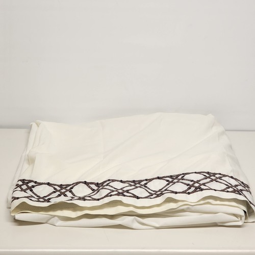 Martex Luxor Solid White Twin Flat Sheet w Embroider Brown Bamboo Lattice Edge - Picture 8 of 11