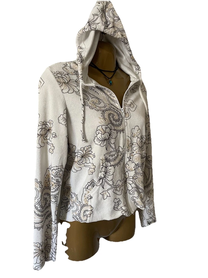 Sudadera con capucha de colección años 90 Y2k Mossimo cachemira blanca crema cremallera para mujer talla M tela de felpa Foto 2 de 4