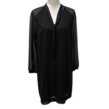 J Crew Long Sleeve Clip Dot Dress Womens 4 Black LBD Professional Business