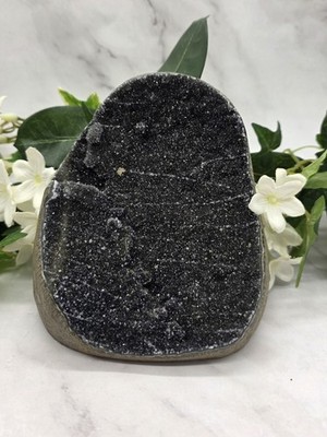 Large Black Amethyst Geode, Cut Base, Black Druzy Amethyst 3 Pounds 6 Ounces 
