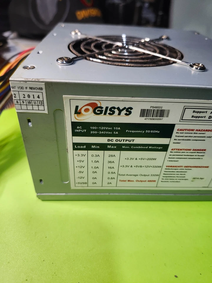 Logisys PS480D2 480w Dual Fan Dual SATA ATX Power Supply Tested Works - Image 2 of 3