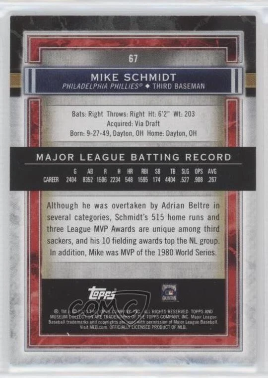 2020 Topps Museum Collection Copper Mike Schmidt #67 HOF - Image 2 of 2