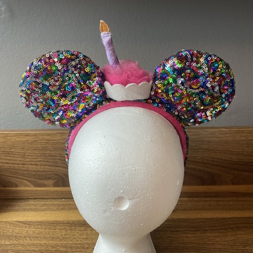 Disney Parks Happy Birthday Minnie Mickey Ears Cupcake Cake Sequined Headband - Picture 4 of 5