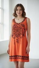 Hibis Lace Works Women's Dress Sleeveless Embroidered Orange Size M