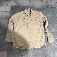 Carhartt Fr Shirt Mens Medium Long Sleeve Button Down Brown Utility Work Wear