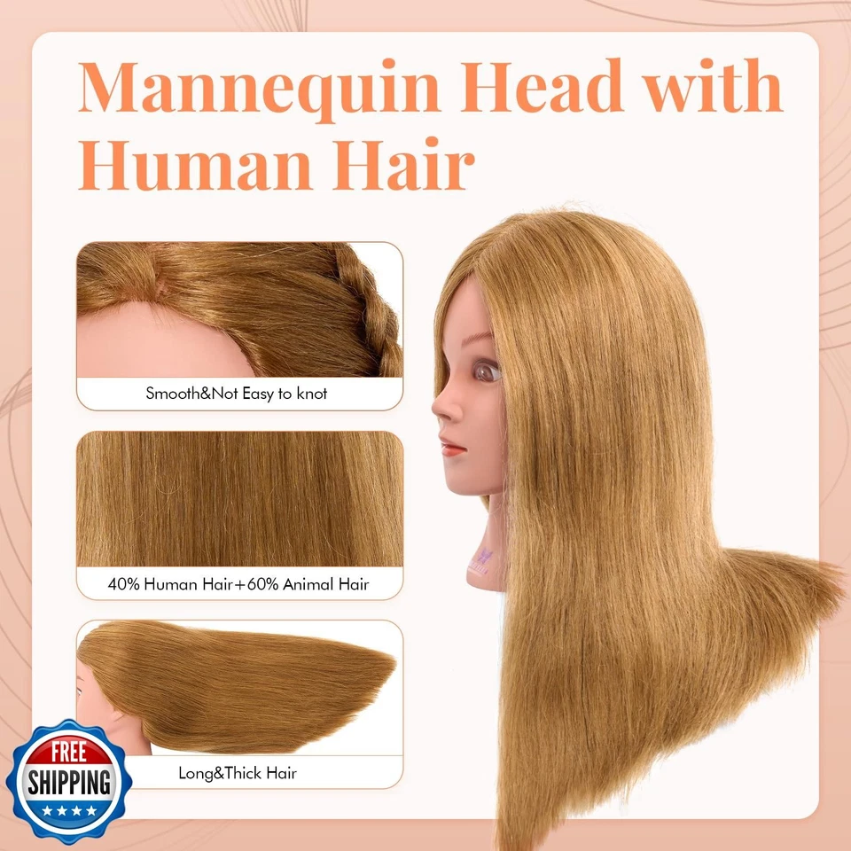 Neverland 18 Inch Mannequin Head Human Hair,100% Real Hair Braiding Cosmetolo - Image 2 of 4