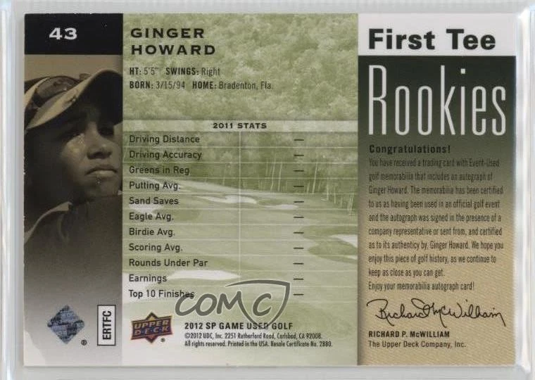 2012 SP Game Used Edition First Tee Rookies /399 Ginger Howard Rookie Auto RC - Image 2 of 2