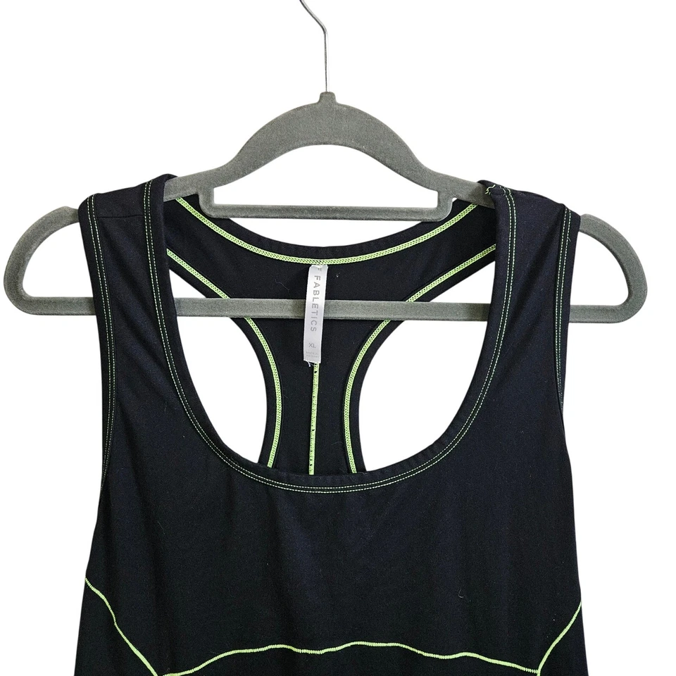 Fabletics Women's XL Contrast Trim Racerback Tank Top Black Neon Green Workout  - Image 2 of 4
