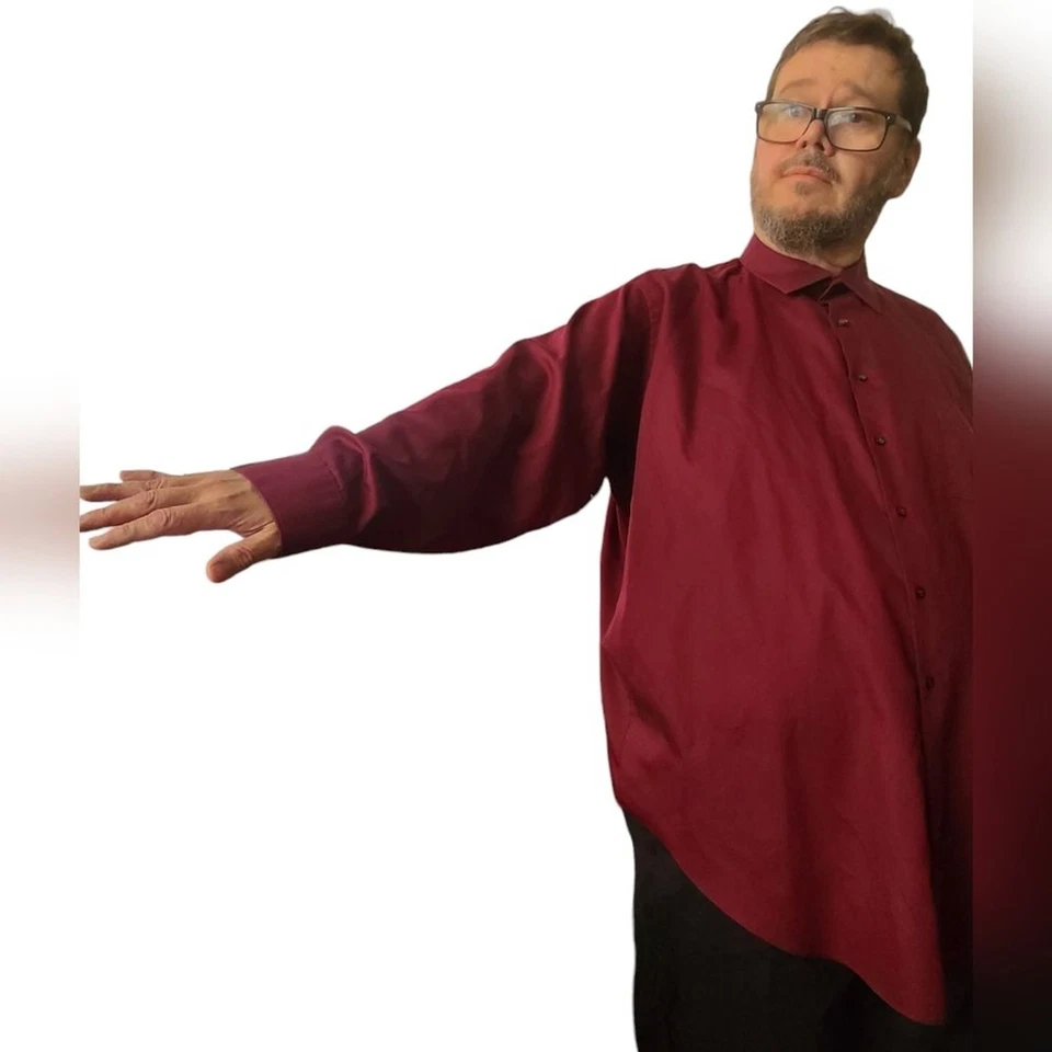 Van Heusen Lux Sateen Dress Shirt Men's Size 20 Cranberry Red Long Sleeve 34/35 - Image 3 of 4