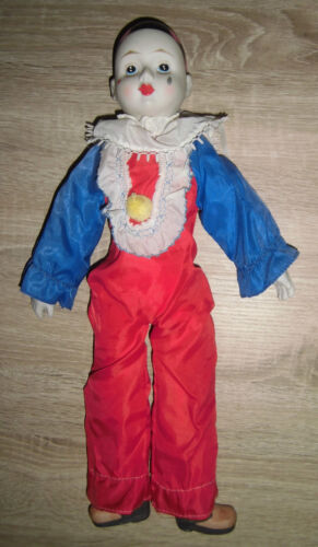 Alte Puppe, Harlekin, Clown, Porzellanpuppe, Vintage, ca. 40 Jahre,sammeln, 45cm - Bild 1 von 2