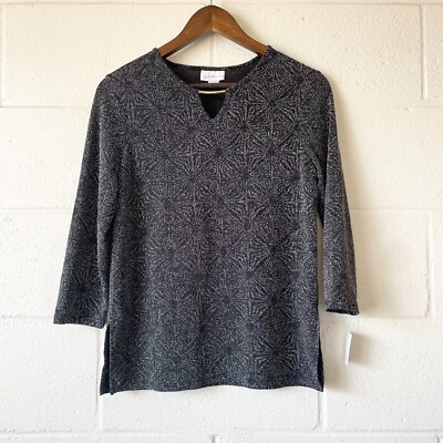 Jaclyn Smith Collection 3/4 Sleeve Glittery Shimmery Keyhole Blouse Womens Small